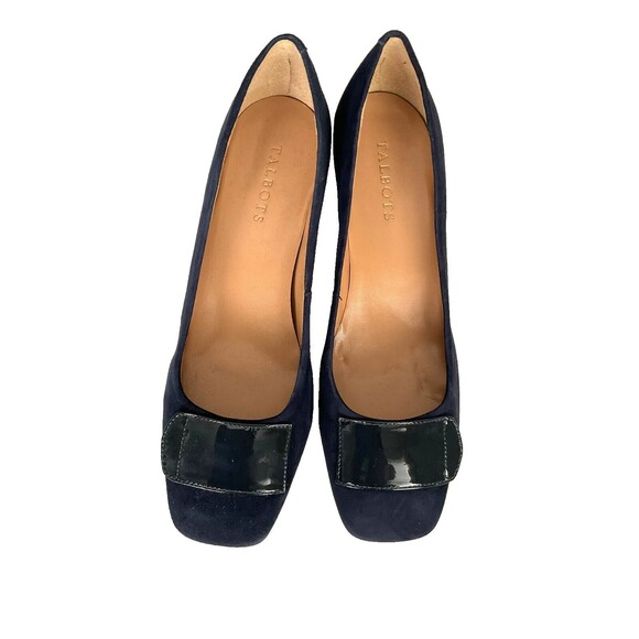 Talbots Indigo Blue Suede Pumps Patent Leather Heels Detail Size 9W NWB Vintage - Picture 1 of 10